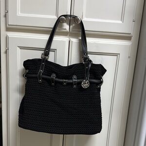 The Sak Black Knit Tote with Leather Trim